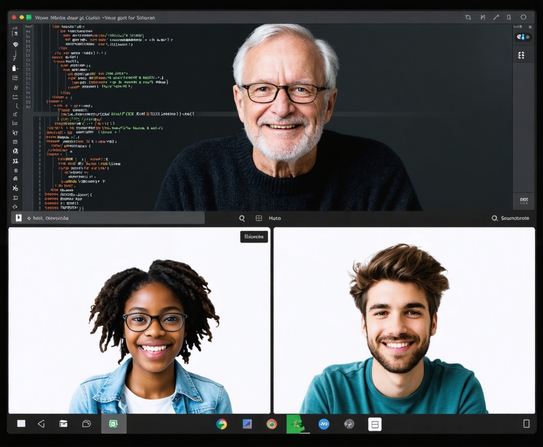 Ein Mentor und ein Student während einer intensiven 1-zu-1 Video-Sitzung zum Thema Code-Review
